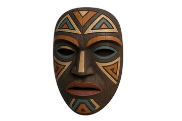 African tribal mask showing traditional cultural art, ancient wooden carving representing ritual and ethnic heritage, transparent background
