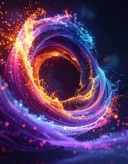 swirl of data particles, motion blur, dark background, kinetic art 