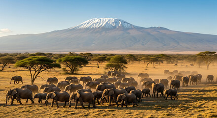 Drone View of Amboseli Mount Kilimanjaro Elephant Herd