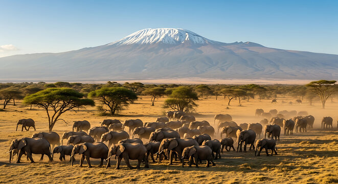 Drone View of Amboseli Mount Kilimanjaro Elephant Herd