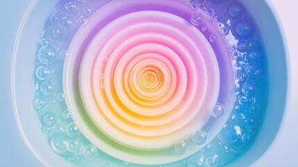 Vibrant spiral of colorful concentric circles with bubbles