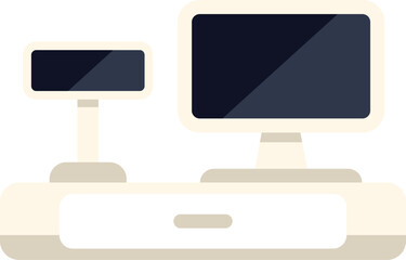 Modern cash register with monitor and customer display standing on counter in supermarket, simplifying checkout process