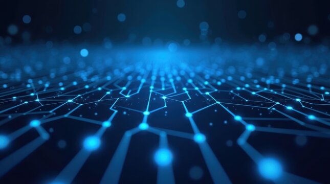 Abstract blue digital network connections and data flow