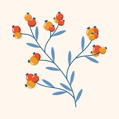 Berries. Winter plant. Winter branches and leaves. Winter floral elements. Holiday decoration. Vector illustration