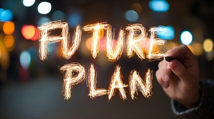 Writing Future Plan with Sparkling Light, Business and Career Goals