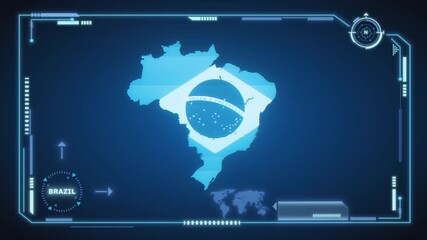 Futuristic Digital Brazil map HUD animation, global network cyber technology, E-government, Country Map, Politics, Travel, News, and Sports Events - Powered by Adobe