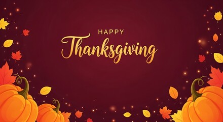 Happy thanksgiving with pumpkins and autumn leaves.