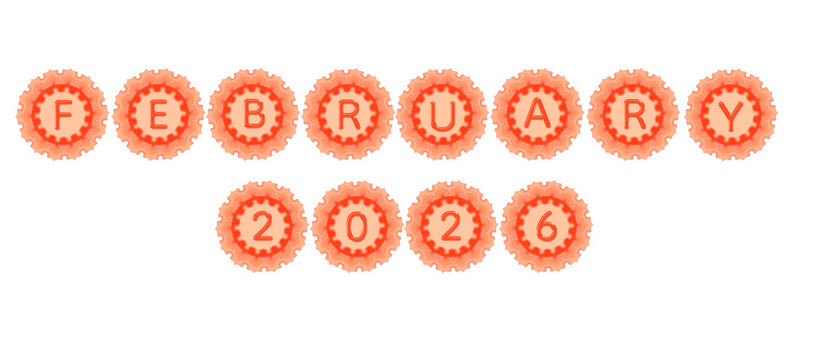 A glowing orange-red “February 2026” text design crafted with an engraved floral circular border. The carved details add sophistication and artistic precision, perfect for calendars, event themes