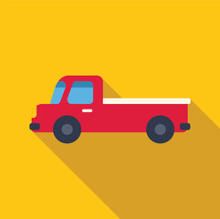 Side view of red pickup truck representing shipping and logistics on vibrant yellow background