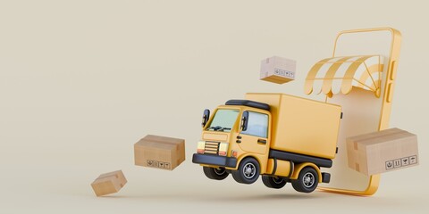 Transportation delivery by truck with cardboard boxes 3D