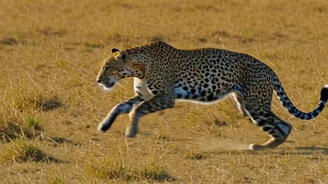 a leopard running in a savannah, video clip
