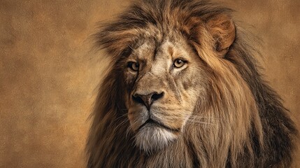 Naklejka premium Majestic lion's intense gaze evokes power, courage, and royalty in a stunning portrait