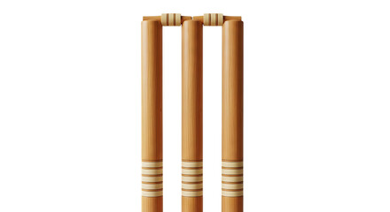 Cricket wickets isolated on transparent background, a set of three wooden stumps and bails, essential equipment for the sport of cricket png