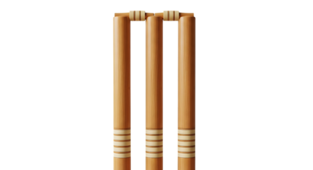 Cricket wickets isolated on transparent background, a set of three wooden stumps and bails, essential equipment for the sport of cricket png