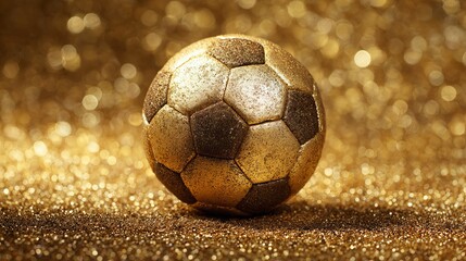 Fototapeta premium Sparkling golden soccer ball on glittering surface creating a luxurious and celebratory sports atmosphere