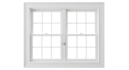 Classic white window with muntins isolated on transparent background, perfect for architectural renderings and interior design projects png