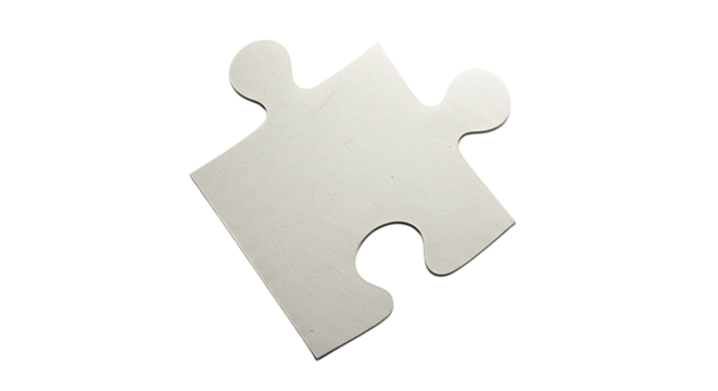 A single, white puzzle piece lies on its side, waiting to be connected to the bigger picture isolated on transparent background png
