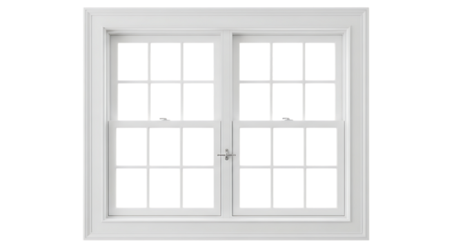 Classic white window with muntins isolated on transparent background, perfect for architectural renderings and interior design projects png
