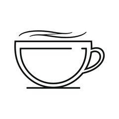 Simple line art drawing of a steaming cup of coffee or tea
