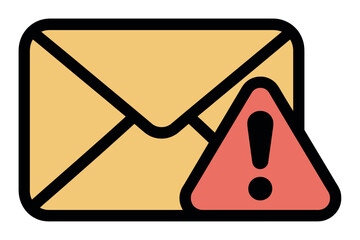 An alert symbol and an envelope icon signify an email warning or notification.