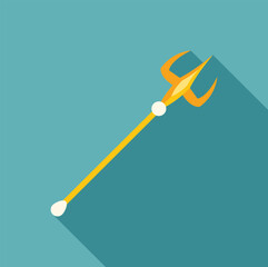 Stylized illustration of poseidon's trident, featuring a golden three pronged spear and a long shadow, evoking mythology and power