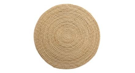 Round jute rug isolated on transparent background, a natural and textured floor covering that adds warmth and rustic charm to any space png