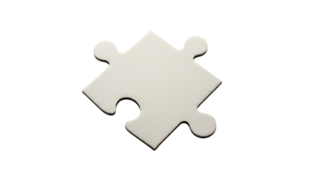 A single white jigsaw puzzle piece isolated on transparent background, symbolizing problemsolving, strategy, and the importance of fitting together png