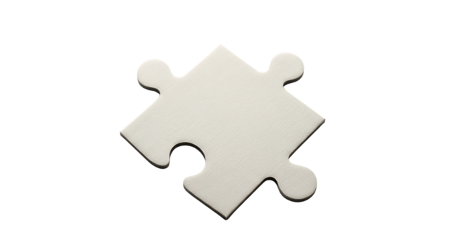 A single white jigsaw puzzle piece isolated on transparent background, symbolizing problemsolving, strategy, and the importance of fitting together png