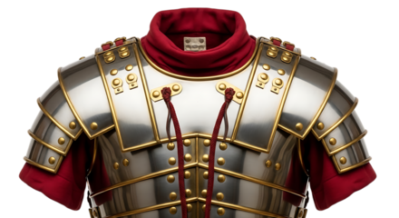 Roman legionary armor, lorica segmentata, a type of personal body armor used by soldiers in the roman army, isolated on transparent background png