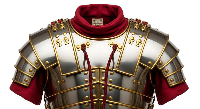 Roman legionary armor, lorica segmentata, a type of personal body armor used by soldiers in the roman army, isolated on transparent background png