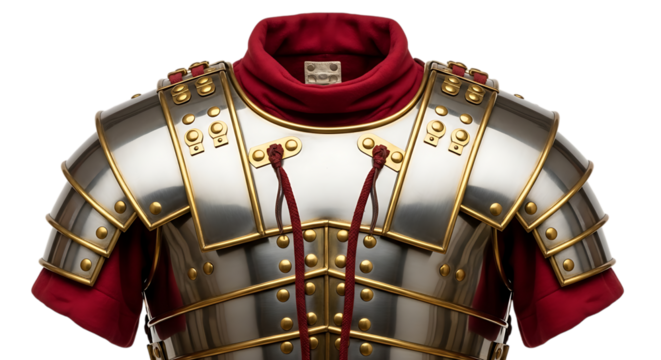 Roman legionary armor, lorica segmentata, a type of personal body armor used by soldiers in the roman army, isolated on transparent background png