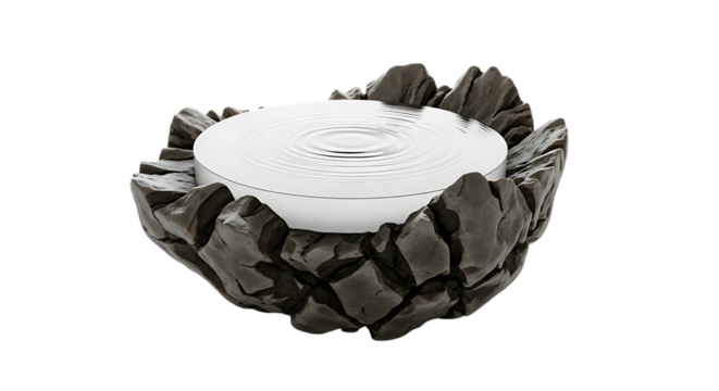 A serene and calming water fountain with gentle ripples, isolated on transparent background, evokes a sense of peace and tranquility in a minimalist setting png