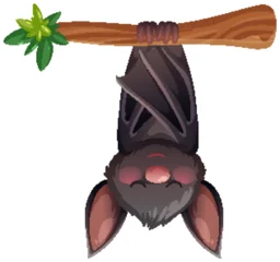 Fototapete Rund Kinder Cartoon Bat Hanging Upside Down from Tree Branch  © GraphicsRF