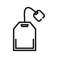 Simple line art icon of a tea bag with string and tag