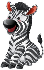 Naklejka premium Smiling Cartoon Zebra Sitting with Cheerful Expression