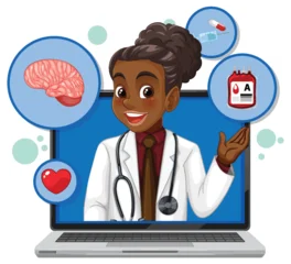 Fototapete Rund Kinder Virtual Doctor Consultation With Medical Icons Illustration  © GraphicsRF