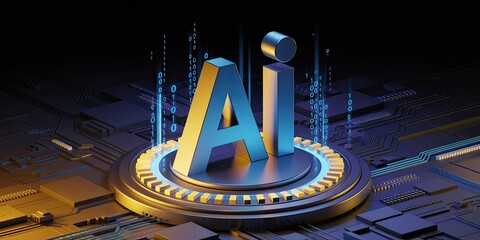 Explore cutting edge AI technology with digital binary code and circuit board design