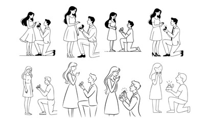 Romantic Marriage Proposal Line Art, Minimal Engagement Outline Illustration, marriage proposal, engagement proposal, line art couple, outline drawing, romantic sketch, png marry me icon, png logo,