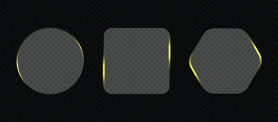 Different shape of Neon light banner different shape isolated on transparent png bg. Liquid golden plate for ux, web interface, tech and hud, mobile phone vector illustration of an abstract background