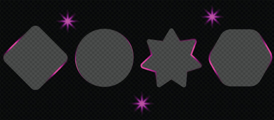 Different shape of Neon light banner different shape isolated on transparent png bg. Liquid golden plate for ux, web interface, tech and hud, mobile phone vector illustration of an abstract background