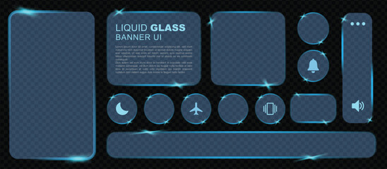 3d Liquid glass smartphone icons interface isolated for dark theme. Red UI light frame square and circle banner with glow stroke. vector illustration of an abstract background with place for your text