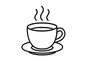 Hot beverage in cup with rising steam outline icon