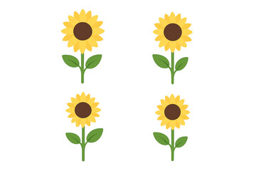Four stylized sunflower icons featuring green stems and leaves
