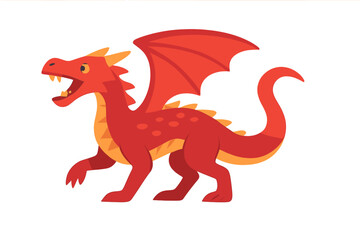 Charming red dragon character standing in profile view