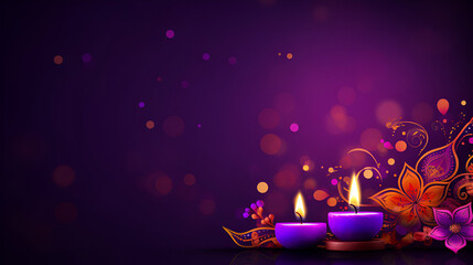 Group of ultra violet candles. Trend color 2018. Loft style interiorglowing two candles advent backgroundA serene composition featuring warm clay diyas with flickering flames set against a dreamy pu

