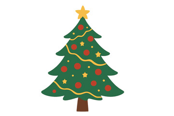 Stylized evergreen tree decorated with star and ornaments