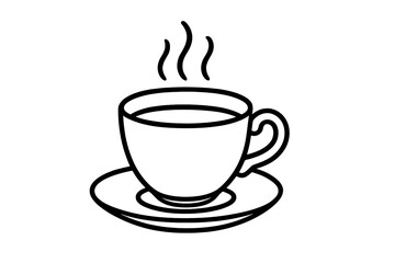 Steaming hot beverage in ceramic cup with handle line art icon