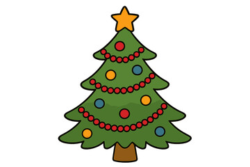 Stylized decorated Christmas tree with star topper and colorful ornaments