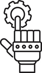 Robotic hand touching a gear, symbolizing artificial intelligence, automation, and technological advancement