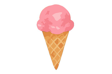 Single scoop pink ice cream served in a crispy waffle cone